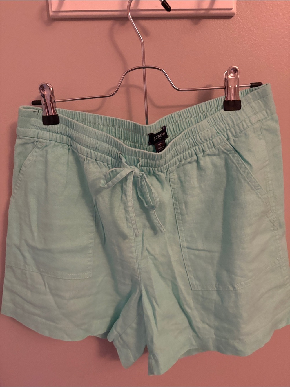 Light mint Drawstring Linen Blend Women's Shorts - XS